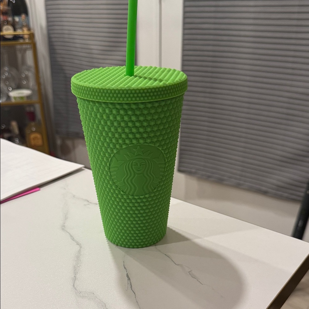 Starbucks Textured Green Tumbler with Lid and Straw